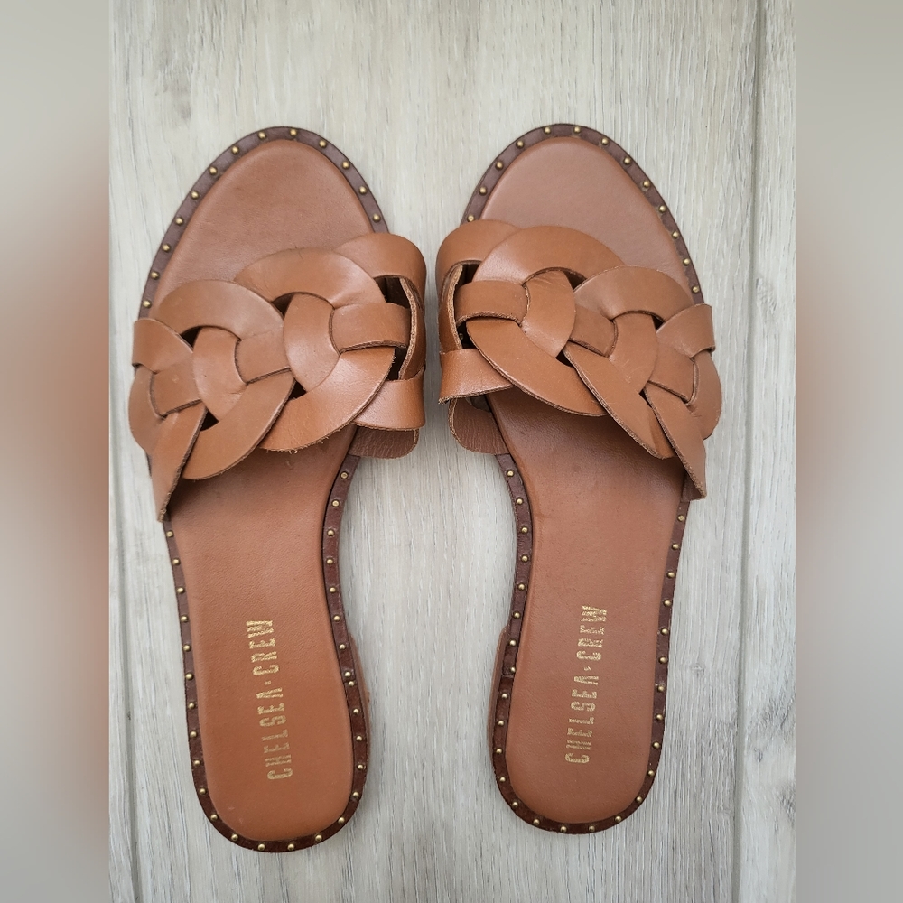 Chelsea Crew A Chic Summer to Remember Slide Sandal Tan Cognac Brown Size 38